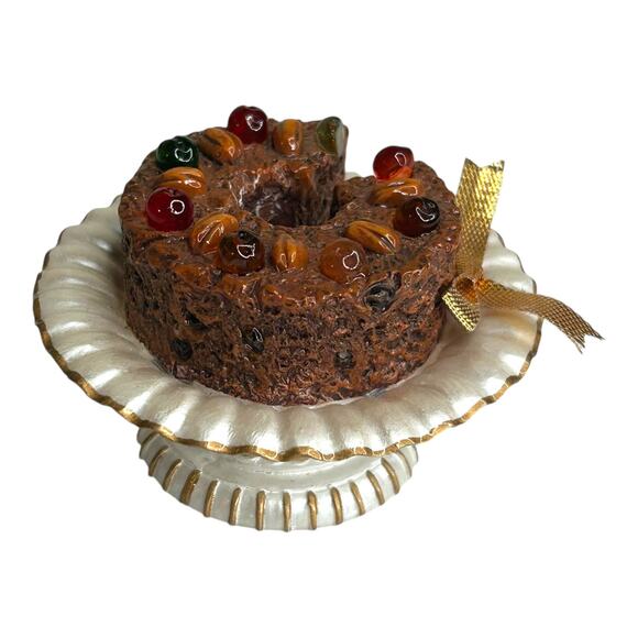 Vintage Miniature Fruitcake on a Platter Christmas Holiday Decor Trinket - Picture 4 of 7
